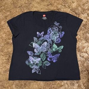 Vintage Butterfly Flower Art Tee Womans 2XLarge